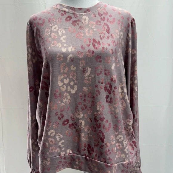 P.J. Salvage Lilac Leopard Print Crew Sweatshirt/Top L NWTS - Picture 1 of 5